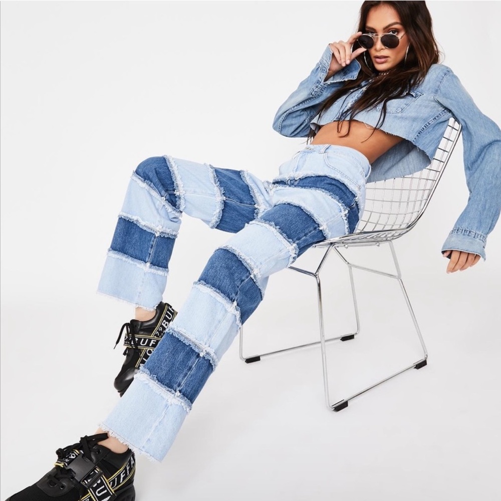 Ragged Infringement Stripe Panel Blue Jeans